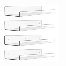 Wzenclave Vinyl Record Shelf Wall Mount CD Rack Record Wall Display Clear Acrylic Album Record Holder Display Kids Bookshelf Floating Wall Shelves for Bathroom Bedroom Living Room Kitchen