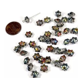 PRECIOSA Czech Pressed Druk Flower Star Shaped Glass Beads 6x8mm Crystal Marea 40pc CL758