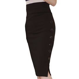 TEERFU Womens Slim Pencil Skirt Bodycon Stretch High Wiast Knee Length Elasticated Skirt Black
