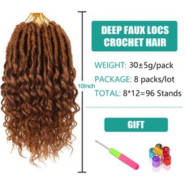 Deep Faux Locs Crochet Hair 10 Inch 8 Packs Goddess Locs Faux Locs Soft Locs Crochet Braids with Curly Ends Pre Looped Deep Wavy Crochet Hair for Black Women(10 Inch, Dark Brown)