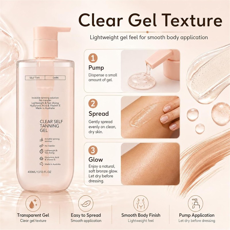 Clear Self Tanning Gel for Face Body, Transparent Hydrating Enhancer
