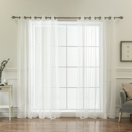 Best Home Fashion Tulle Sheer Lace Curtains – Antique Bronze Grommet Top – White - 52" W x 84" L - (Set of 2 Panels)