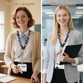 Scrunchie Lanyard Teacher for Id Badges Keys with Retractable Badge Reel Cute Teacher Lanyard for Women Black Nurse Stretchy Lanyards Key Lanyards with Clip Teachers Nurse Gifts Teacher Essentials-I