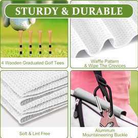OffiEase Golf Towel Accessories Sports Gym Sweat Towels for Golf Bags Men Women Boys with Clip 4 Pcs Golf Tees (Pink)