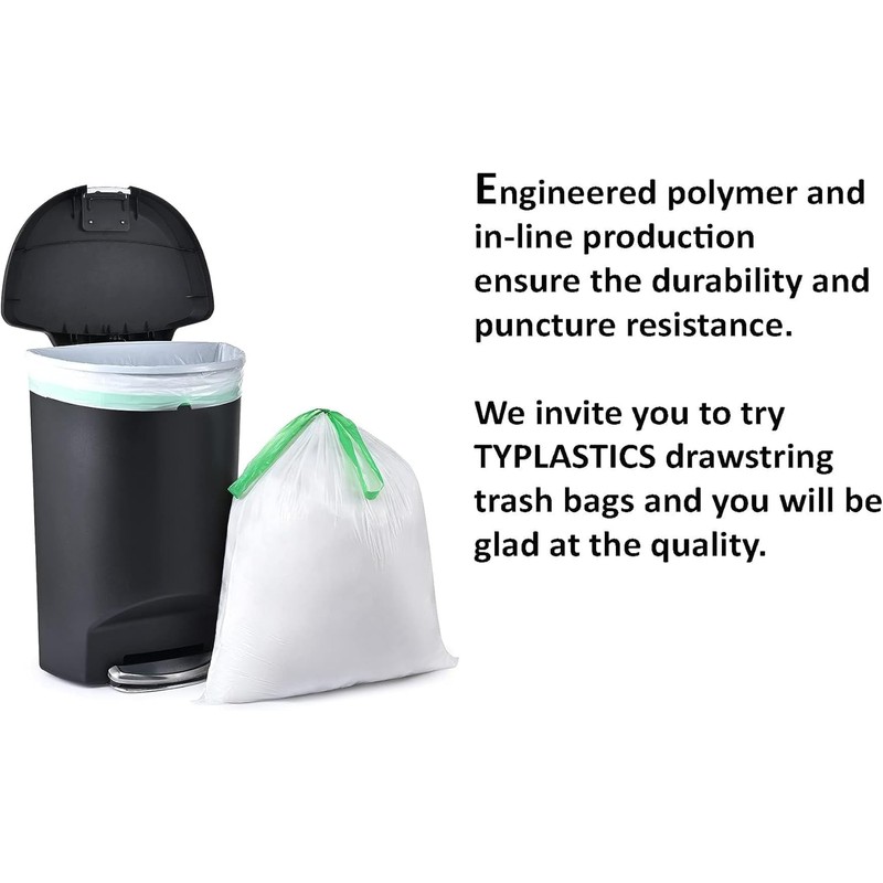 TYPLASTICS Tall Kitchen Drawstring Trash Bags 13 Gallon (200 Count)