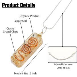 Citrine Necklace - Citrine Crystal Necklace for Women Men - Orgone Necklace Pendant of Healing Crystal for Protection - Spiritual Jewelry