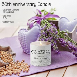 50th Anniversary Candle for Couples 50th Golden Anniversary Wedding Gifts for Parents Women Men Lavender Happy 50 Year Aniversario Candle Gifts for Wife Husband 6 oz
