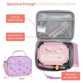 BrainyBees Lunch Bag for Girls - Insulated Kids Lunch Box Reusable Girls Lunchbox with Water Bottle Holder Toddler Lunch Tote Bag for School Daycare, Purple Butterfly