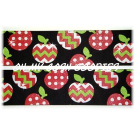 1.5 CHEVRON RED LIME CANDY APPLE GLITTER DOT GROSGRAIN RIBBON 4 SCHOOL HAIRBOW
