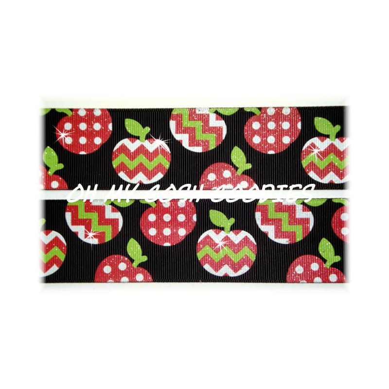 1.5 CHEVRON RED LIME CANDY APPLE GLITTER DOT GROSGRAIN RIBBON