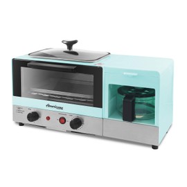 Elite Gourmet Americana 2 Slice, 9.5" Griddle with Glass Lid, 3-in-1 Breakfast Center Station, 4-Cup Coffeemaker, Toaster Oven with 15-Min Timer, Heat Selector Mode, Blue