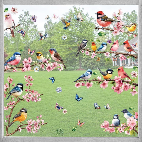 KIKISML 51 PCS Spring Window Clings Stickers, 9 Sheets Flower