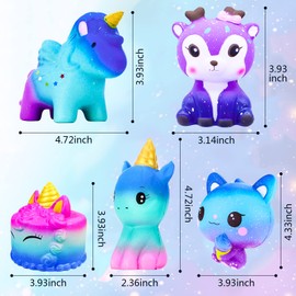ariel-gxr Squishies Toy, Squishy Slow Rising Toys Galaxy Jumbo Squishies Scented Stress Relief Squeeze Pack Includes Deer Tooth Panda Unicorn for Kids and Adults