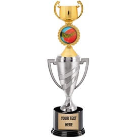 Crown Awards Ultimate Frisbee Trophy, 13" Silver Cup Ultimate Frisbee Trophies with Engraving Included, 5 Pack