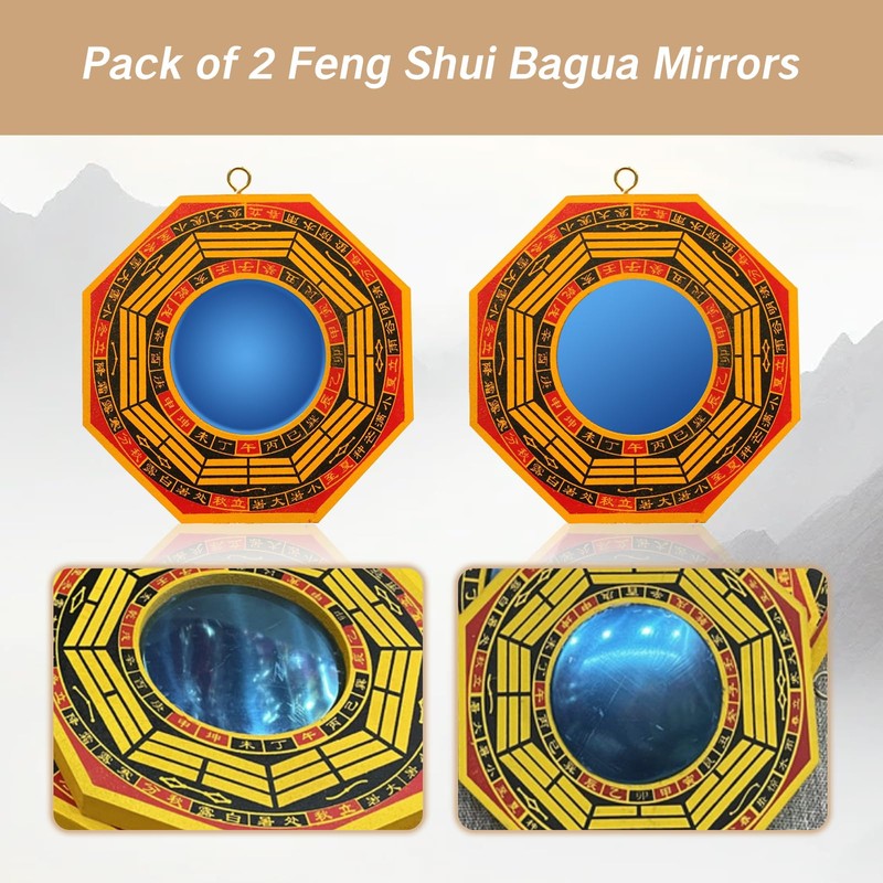 NIIIYTYB 2Pcs Bagua Mirror for Feng Shui 4 Inch Outdoor