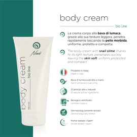 Nuvo' Body Cream with Snail Slime from Controlled Organic Cultivation 200 ml Hyaluronic Acid Aloe 12 Natural Active Ingredients Moisturising Nourishing Against Stretch Marks 100% Made in Italy