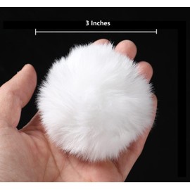 Miupoo Faux Fur Pompom, Fake Fur Pom Pom DIY with Elastic Band for Knitted Hat, Scarves, Bag, Keychain Accessories, Winter Fur Pompom, Pack of 20, White, 3 Inches (8 cm)