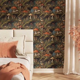 VistaPalette 18"x236" Boho Fairytale Mushroom Forest Abstract Peel and Stick Self Adhesive Wallpaper Removable Contact Paper Stick on Easy Peel Off Wall Paper for Kitchen Bedroom Bathroom Renter