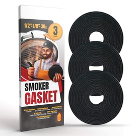 Smoker Chef XXL 30 FT Grill Gasket for Smokers - Black 1/2’’ x 1/8’’ Hi Temp Seal Smoker Gasket – 3-Pack x 10 FT Self Stick Black Nomex Fire Tape for BBQ Lid – High Heat Temperature Material Replace