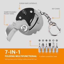 7-in-1 mini outdoor folding multifunctional tool - Small EDC Multitool with Screwdriver Set - portable pocket pendant -Compact Manual Tool (Silver stainless steel)