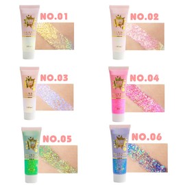 Body Glitter Gel 6 Colours Glitter Sequins Chunky Glitter Liquid Gel Glitter Sequins Face Glitter Liquid Gel Body Glitter Gel Shimmer Sequins Mermaid Sequins Glitter for Face Body (A)