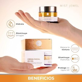 MIST JEWEL Crema de Da Facial con FPS 30, cido Hialuronico, Ferlico y Vitamina C  Crema hidratante y protectora de cuidado facial para uso diurno...  