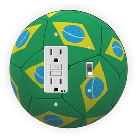 Sam Sandor - Brazil Flag Soccer Ball Design - Round Light Switch Plate Cover - GFI Toggle