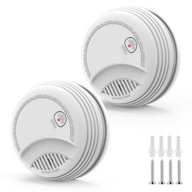 2 Pack Smoke Detector, Photoelectric Sensor Battery-powered Fire Smoke Alarm, LED warning light 85 dB alarm sound, low battery warning, mute and test buttons, suitable for living rooms, bedrooms, etc.