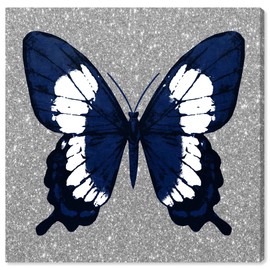 The Oliver Gal Artist Co. Animals Wall Art Canvas Prints Insects Butterfly in Glitter Navy Silver Home Décor, 30x30, White Frame