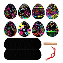 48 Pcs Easter Egg Scratch Art Decorations, Egg Art Paper Gifts, Easter Satin Arts Gifts for DIY Party Bag Fillers