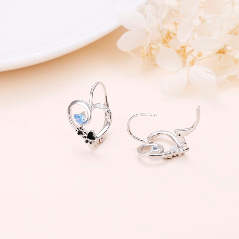 JZMSJF 925 Sterling Silver Paw Print Earrings Cute Puppy Cat