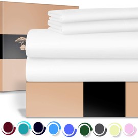 Egyptian Cotton Sheets Set - 700 Thread Count 100% Cotton King Size Sheet (4 Piece), Luxury Bed Sheets King, Deep Pocket, Cooling Soft & Silky Satin Weave (White)