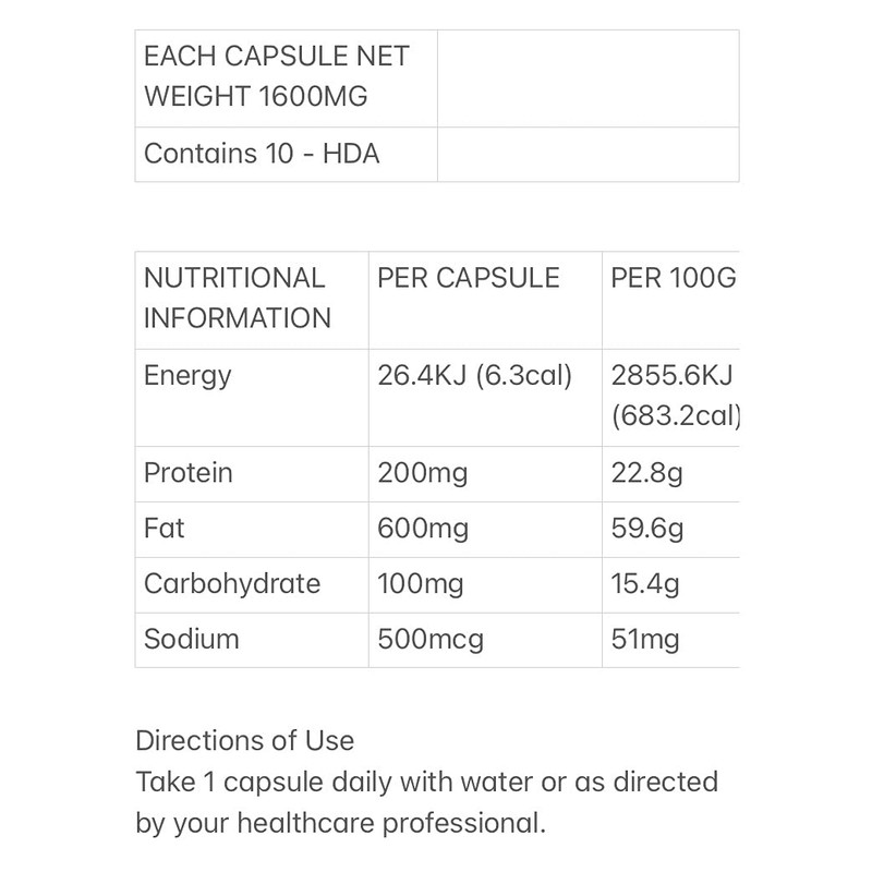 Fine Nutrition Royal Jelly 1650mg 6% 10-HDA 365 Capsules