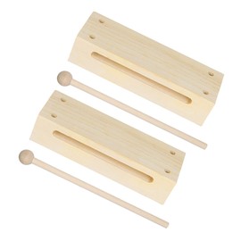 Kisangel 2 Sets Beech Wood Block Percussion Instruments with Mallets Smooth Surface Resonant Rhythm Tones for Music Teaching and Ensemble Performance
