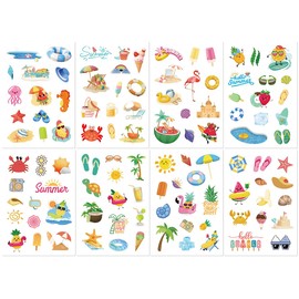 DWUENT Summer Stickers, Seaside Stickers, Summer Stickers for Children, 8 Sheets Colourful Cartoon Holiday for Scrapbooking, Beach Party Gift for Kids (16x11cm)