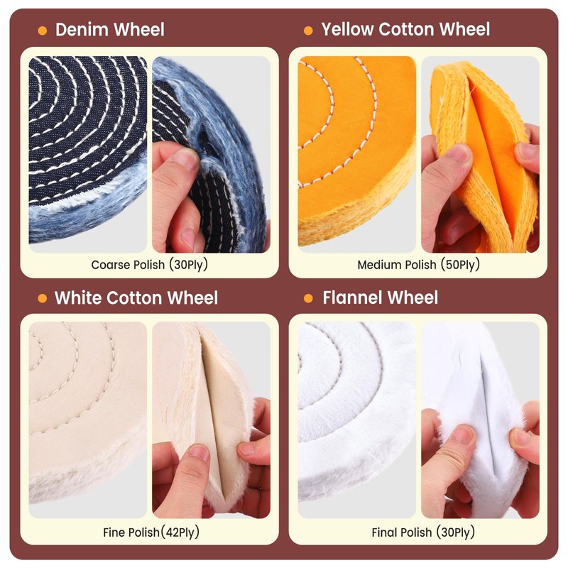 8PCS 6 Inch Buffing & Polishing Wheel Kit for Bench