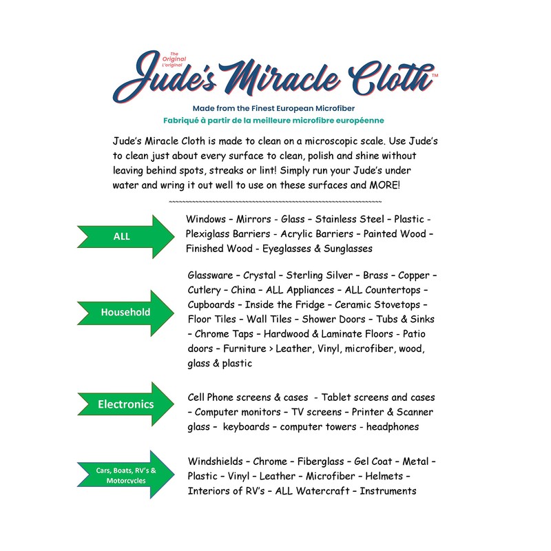 Jude's Miracle Cloth Eco-8-Pack, Premium Microfiber Cleaning Cloths - Chemical-Free
