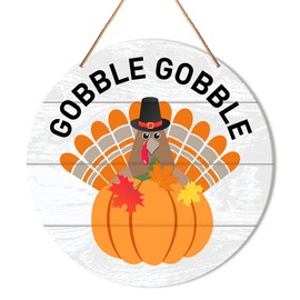 Thanksgiving Wall Sign Decor, Fall Pumpkin Thankful Round Hanging Sign Decor Farmhouse Living Room Autumn Wall Wooden Decorations Turkey Thanksgiving Wood Sign for Home, Kitchen, Dining Room