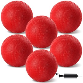 HSLCGF 6 Pcs Dodgeballs 8.5 Inch Playground Ball Red Kickball Inflatable Rubber Handball Bouncy Dodge Ball with 1 Hand Pump for Outdoors Ball Games Gym Camps Picnic (Needle is at The Top of The Pump)