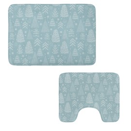 Lunarable Christmas Bathroom Rug Set 2 Pieces, Hand Drawn Winter Related Various Pine Trees Snowflakes Stars Motif, Water-Resistant Rectangle Floor Rug & U-Shape Contour Mat, Pale Slate Blue White