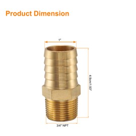 sourcing map 4pcs Brass Barbed Fitting 3/4" NPT Male to 1" Hose ID for Home Brew Pipe Fitting Direct Thread Tower Connector Durable Construction