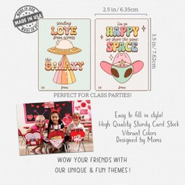Silly Goose Gifts Retro Groovy Alien Valentine's Day Classroom Sharing Card Set of 24, Assorted Valentine Designs - You're My Favorite Earthling