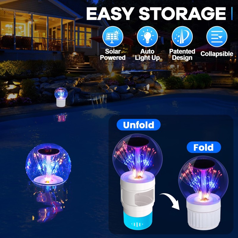 Chsuiwe 2025 Upgraded Pool Chlorine Floater with Firework Light, Adjustable