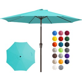 JEAREY 10FT Outdoor Patio Umbrella Outdoor Table Umbrella with Push Button Tilt and Crank, Market Umbrella 8 Sturdy Ribs UV Protection Waterproof for Pool, Garden (Turquoise)