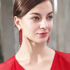 Clearine Tassel Earrings for Women Long Drop Rhinestone Crystal Dangle Statement Bridal Wedding Jewelry, Crystal