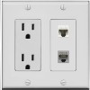 RiteAV 15 Amp Power Outlet and CAT5E CAT6 Wall Plate [Gray]