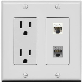 RiteAV 15 Amp Power Outlet and CAT5E CAT6 Wall Plate [Gray]