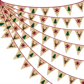 24Ft Christmas Burlap Banner X-mas Tree Snowflakes Burlap Pennant Triangle Flag Garland Streamers Vintage Fireplace Wall Hanging for Christmas Party Decorations Happy New Years Rustic Fireplace Decor