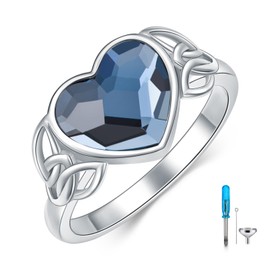 AOBOCO Celtic Knot Urn Ring for Women 925 Sterling Silver Heart Cremation Ring for Ashes Jewelry for Women, Silver, Crystal