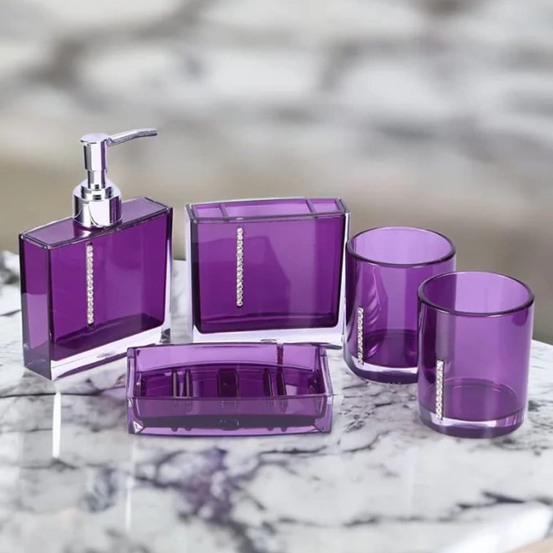 Haosie 5PCS Purple Bathroom Accessory Set, Acrylic Bathroom Decor Sets
